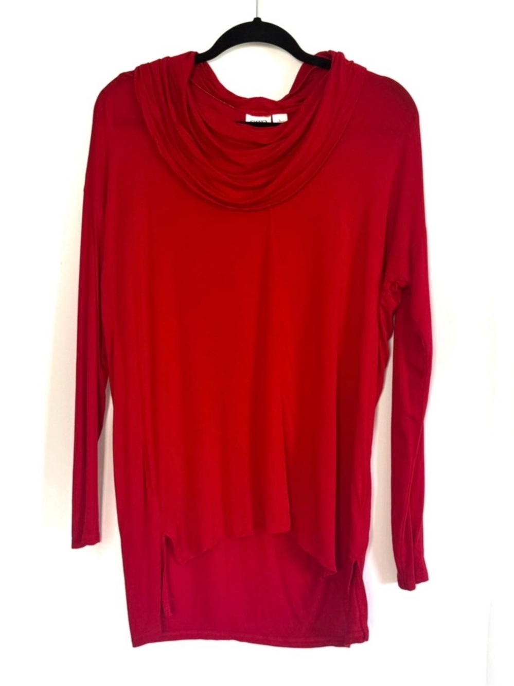CATO Tunic Womens Top Size Large Red Long Sleeve Cowl Neck High Low Hem